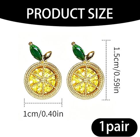 Lemon Cubic Zirconia Stud Earrings for Women, Sparkling Yellow Crystal Citrus Fruit Earrings, Exquisite Fruit Themed Jewelry Accessories, Elegant Summer Style Ear Studs Gifts in Saudi Arabia