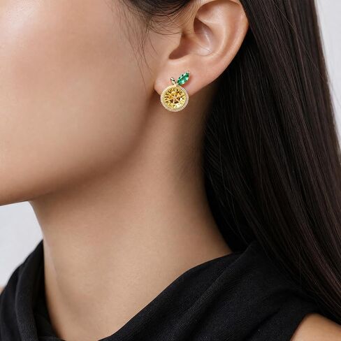 Lemon Cubic Zirconia Stud Earrings for Women, Sparkling Yellow Crystal Citrus Fruit Earrings, Exquisite Fruit Themed Jewelry Accessories, Elegant Summer Style Ear Studs Gifts in Saudi Arabia