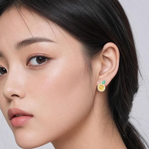 Lemon Cubic Zirconia Stud Earrings for Women, Sparkling Yellow Crystal Citrus Fruit Earrings, Exquisite Fruit Themed Jewelry Accessories, Elegant Summer Style Ear Studs Gifts in Saudi Arabia