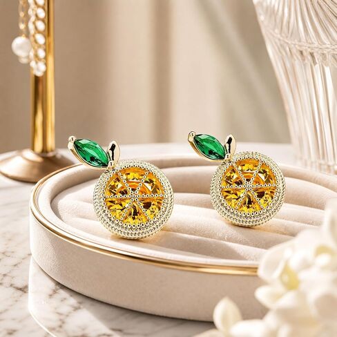 Lemon Cubic Zirconia Stud Earrings for Women, Sparkling Yellow Crystal Citrus Fruit Earrings, Exquisite Fruit Themed Jewelry Accessories, Elegant Summer Style Ear Studs Gifts in Saudi Arabia