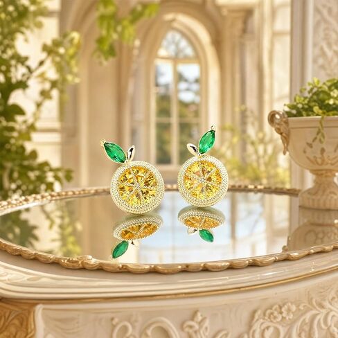Lemon Cubic Zirconia Stud Earrings for Women, Sparkling Yellow Crystal Citrus Fruit Earrings, Exquisite Fruit Themed Jewelry Accessories, Elegant Summer Style Ear Studs Gifts in Saudi Arabia