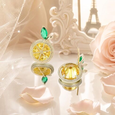 Lemon Cubic Zirconia Stud Earrings for Women, Sparkling Yellow Crystal Citrus Fruit Earrings, Exquisite Fruit Themed Jewelry Accessories, Elegant Summer Style Ear Studs Gifts in Saudi Arabia