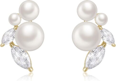 Crysdue Simulated Pearl Earring for Brides Bridesmaid, Cubic Zirconia Fashion Floral Stud Earrings for Wedding Prom Pageant in Saudi Arabia