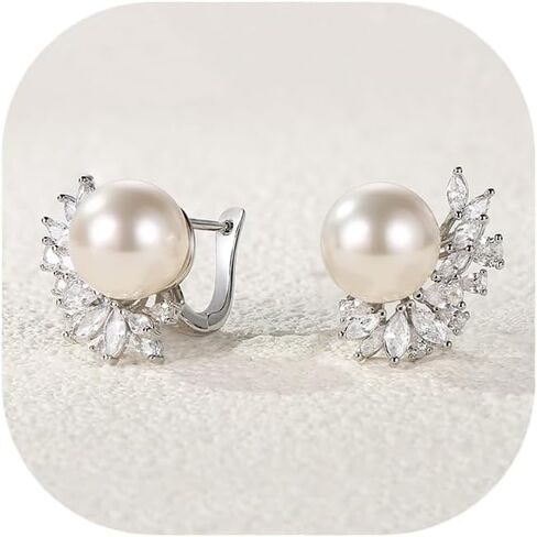 Crysdue Simulated Pearl Earring for Brides Bridesmaid, Cubic Zirconia Fashion Floral Stud Earrings for Wedding Prom Pageant in Saudi Arabia