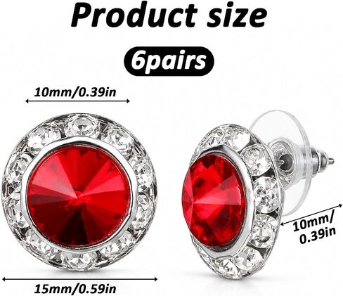 6 Pairs Dance Competition Earrings 15mm Rhinestone Earrings for Women - 6 Colors Sparkling Stainless Steel Studs for Dance Competitions Stage Opera Party Performance Wedding Bridal Earring Jewelry in Saudi Arabia