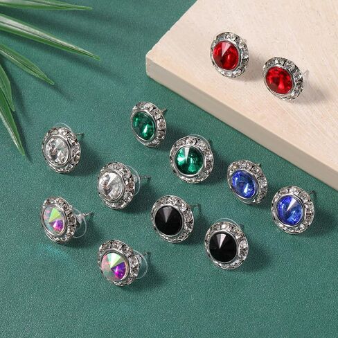 6 Pairs Dance Competition Earrings 15mm Rhinestone Earrings for Women - 6 Colors Sparkling Stainless Steel Studs for Dance Competitions Stage Opera Party Performance Wedding Bridal Earring Jewelry in Saudi Arabia