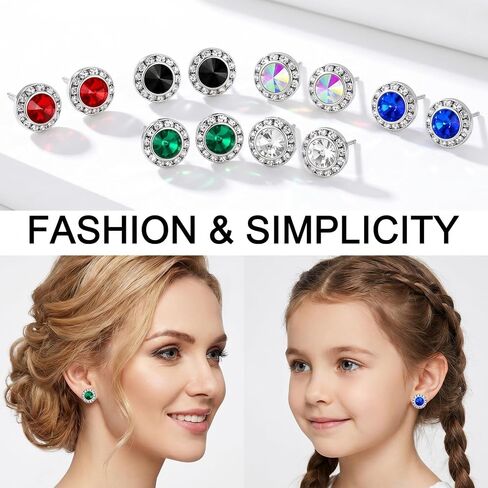 6 Pairs Dance Competition Earrings 15mm Rhinestone Earrings for Women - 6 Colors Sparkling Stainless Steel Studs for Dance Competitions Stage Opera Party Performance Wedding Bridal Earring Jewelry in Saudi Arabia