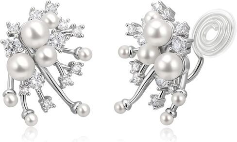 Crysdue Simulated Pearl Earring for Brides Bridesmaid, Cubic Zirconia Fashion Floral Stud Earrings for Wedding Prom Pageant in Saudi Arabia