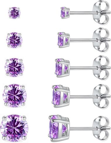 5 Pairs 316L Surgical Stainless Steel Stud Earrings for Women, Hypoallergenic Multi-Color Cubic Zirconia Earrings Set, 3-7mm CZ Studs for Multiple Piercing in Saudi Arabia
