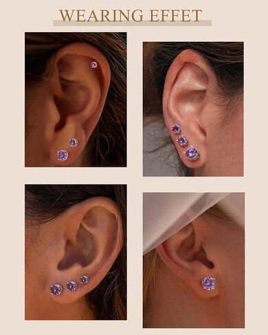 5 Pairs 316L Surgical Stainless Steel Stud Earrings for Women, Hypoallergenic Multi-Color Cubic Zirconia Earrings Set, 3-7mm CZ Studs for Multiple Piercing in Saudi Arabia