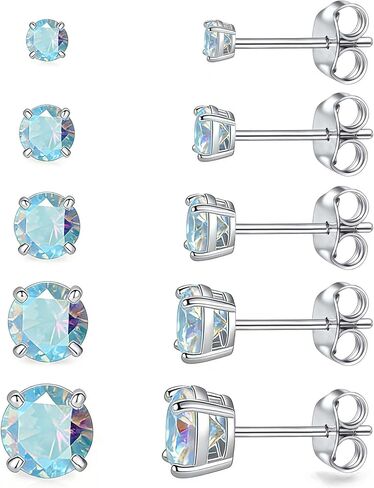 5 Pairs 316L Surgical Stainless Steel Stud Earrings for Women, Hypoallergenic Multi-Color Cubic Zirconia Earrings Set, 3-7mm CZ Studs for Multiple Piercing in Saudi Arabia