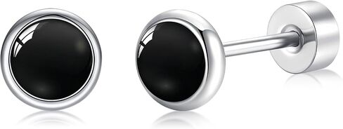 BLISI G23 Solid Titanium Stud Earrings 4mm Natural Stone Women Earrings Flat Back Earrings Hypoallergenic Gemstone Earring for Sensitive Ears 20G in Kuwait