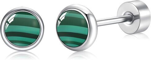 BLISI G23 Solid Titanium Stud Earrings 4mm Natural Stone Women Earrings Flat Back Earrings Hypoallergenic Gemstone Earring for Sensitive Ears 20G in Kuwait