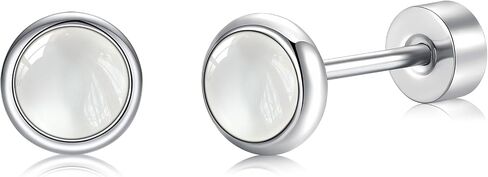 BLISI G23 Solid Titanium Stud Earrings 4mm Natural Stone Women Earrings Flat Back Earrings Hypoallergenic Gemstone Earring for Sensitive Ears 20G in Kuwait