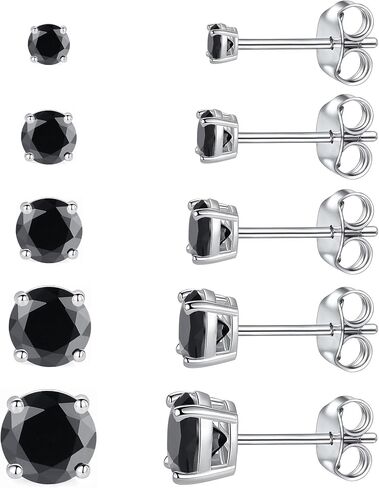 5 Pairs 316L Surgical Stainless Steel Stud Earrings for Women, Hypoallergenic Multi-Color Cubic Zirconia Earrings Set, 3-7mm CZ Studs for Multiple Piercing in Saudi Arabia