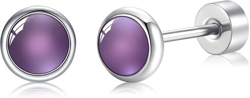 BLISI G23 Solid Titanium Stud Earrings 4mm Natural Stone Women Earrings Flat Back Earrings Hypoallergenic Gemstone Earring for Sensitive Ears 20G in Kuwait