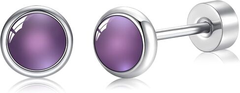 BLISI G23 Solid Titanium Stud Earrings 4mm Natural Stone Women Earrings Flat Back Earrings Hypoallergenic Gemstone Earring for Sensitive Ears 20G in Kuwait