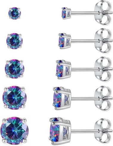 5 Pairs 316L Surgical Stainless Steel Stud Earrings for Women, Hypoallergenic Multi-Color Cubic Zirconia Earrings Set, 3-7mm CZ Studs for Multiple Piercing in Saudi Arabia