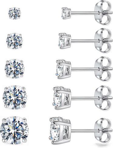 5 Pairs 316L Surgical Stainless Steel Stud Earrings for Women, Hypoallergenic Multi-Color Cubic Zirconia Earrings Set, 3-7mm CZ Studs for Multiple Piercing in Saudi Arabia