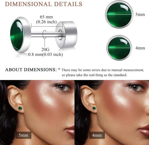 BLISI G23 Solid Titanium Stud Earrings 4mm Natural Stone Women Earrings Flat Back Earrings Hypoallergenic Gemstone Earring for Sensitive Ears 20G in Kuwait