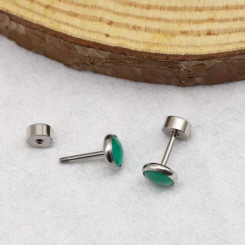 BLISI G23 Solid Titanium Stud Earrings 4mm Natural Stone Women Earrings Flat Back Earrings Hypoallergenic Gemstone Earring for Sensitive Ears 20G in Kuwait