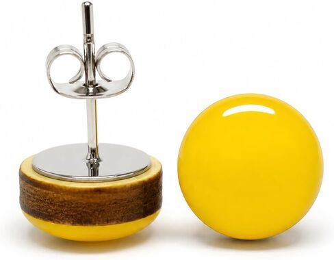 Stud Earrings, Bright Yellow, 10 mm Round Studs for Women Men Unisex Handmade, Stainless Steel Posts for Sensitive Ears, Lightweight Color Dot Vibrant Earrings by Candi Cove Designs in Kuwait