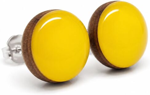 Stud Earrings, Bright Yellow, 10 mm Round Studs for Women Men Unisex Handmade, Stainless Steel Posts for Sensitive Ears, Lightweight Color Dot Vibrant Earrings by Candi Cove Designs in Kuwait