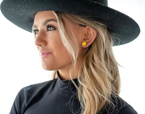 Stud Earrings, Bright Yellow, 10 mm Round Studs for Women Men Unisex Handmade, Stainless Steel Posts for Sensitive Ears, Lightweight Color Dot Vibrant Earrings by Candi Cove Designs in Kuwait