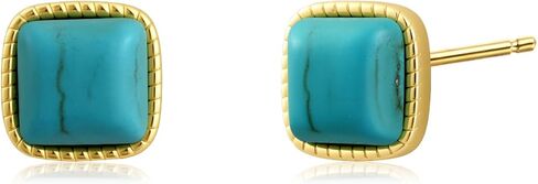 14K Gold Plated Turquoise Stone Square Stud Western Bohemian Earrings Vintage Blue Teal Jewelry for Women in Kuwait