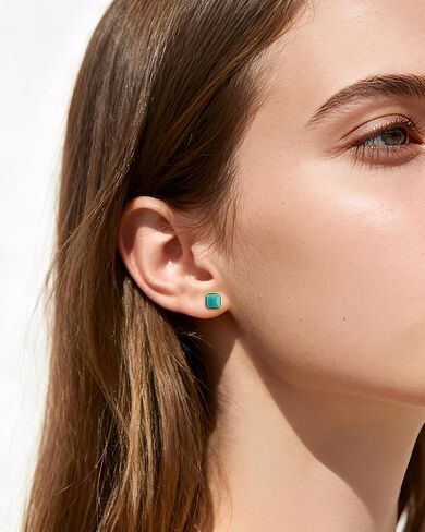 14K Gold Plated Turquoise Stone Square Stud Western Bohemian Earrings Vintage Blue Teal Jewelry for Women in Kuwait