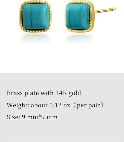 14K Gold Plated Turquoise Stone Square Stud Western Bohemian Earrings Vintage Blue Teal Jewelry for Women in Kuwait