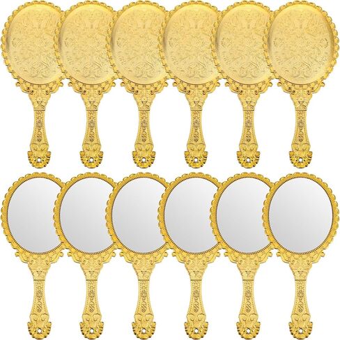 12Pcs Vintage Handheld Mirror with Handle 9.8" L x 4.5" W Gold Embossed Portable Small Mirrors Bulk for Princess Party Favors Travel Handle Mirrors for Women Gold Embossed Flower Princess in Kuwait