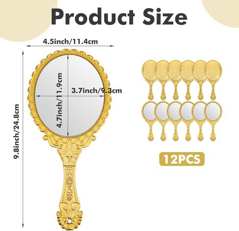 12Pcs Vintage Handheld Mirror with Handle 9.8" L x 4.5" W Gold Embossed Portable Small Mirrors Bulk for Princess Party Favors Travel Handle Mirrors for Women Gold Embossed Flower Princess in Kuwait