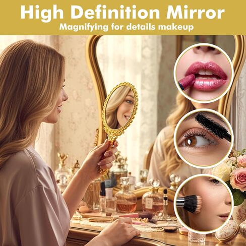 12Pcs Vintage Handheld Mirror with Handle 9.8" L x 4.5" W Gold Embossed Portable Small Mirrors Bulk for Princess Party Favors Travel Handle Mirrors for Women Gold Embossed Flower Princess in Kuwait
