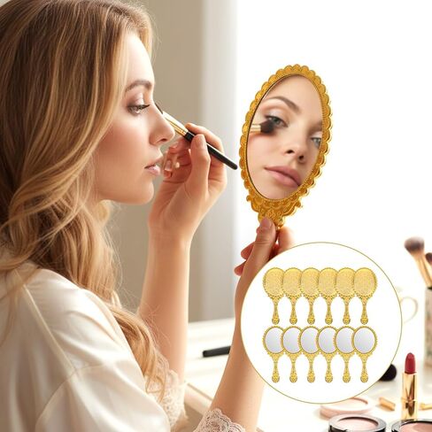 12Pcs Vintage Handheld Mirror with Handle 9.8" L x 4.5" W Gold Embossed Portable Small Mirrors Bulk for Princess Party Favors Travel Handle Mirrors for Women Gold Embossed Flower Princess in Kuwait