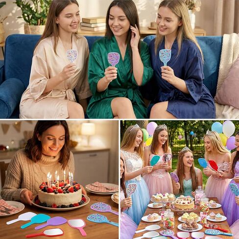 24 Pcs Small Handheld Mirror with Handle Bulk with 12 Sheet Colorful Gemstone Stickers DIY Decorate Your Own Princess Mirror for Princess Birthday Party Favors Crafts 3x7inches in Kuwait