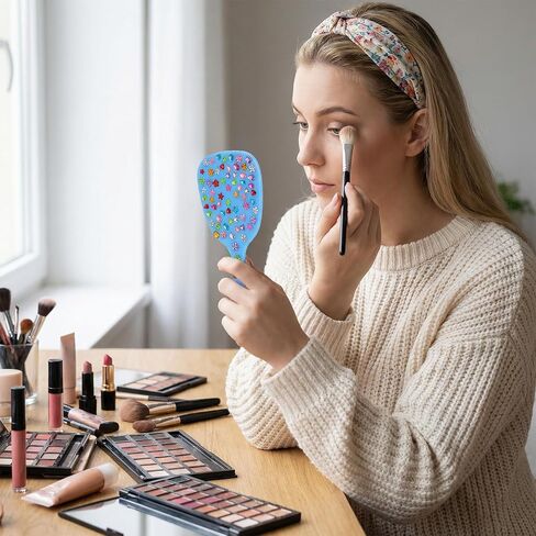 24 Pcs Small Handheld Mirror with Handle Bulk with 12 Sheet Colorful Gemstone Stickers DIY Decorate Your Own Princess Mirror for Princess Birthday Party Favors Crafts 3x7inches in Kuwait