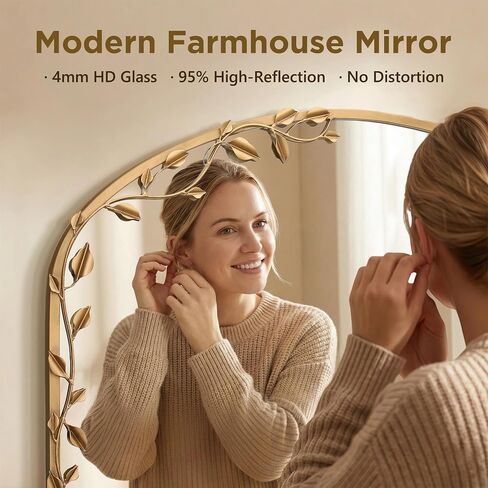 Besdomus Ornate Arched Wall Mirror: 40"x30" Large Brass Gold Fireplace Decorative Mirror - Arch Metal Framed with Vine Decorative - Modern Farmhouse for Mantel/Living Room/Entryway/Bathroom in Saudi Arabia