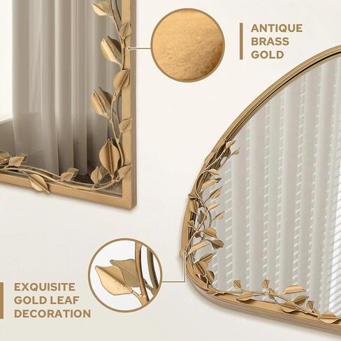 Besdomus Ornate Arched Wall Mirror: 40"x30" Large Brass Gold Fireplace Decorative Mirror - Arch Metal Framed with Vine Decorative - Modern Farmhouse for Mantel/Living Room/Entryway/Bathroom in Saudi Arabia