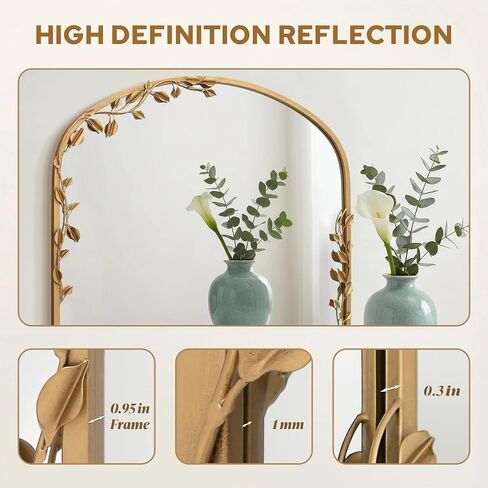 Besdomus Ornate Arched Wall Mirror: 40"x30" Large Brass Gold Fireplace Decorative Mirror - Arch Metal Framed with Vine Decorative - Modern Farmhouse for Mantel/Living Room/Entryway/Bathroom in Saudi Arabia