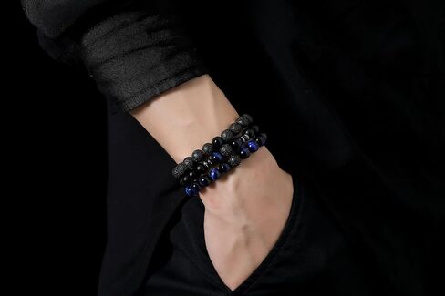 Natural Stone Bead Bracelets for Men, Valentines Mens 8MM Blue Tiger Eye Lava Stone Beaded Bracelet in Saudi Arabia