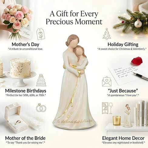 Mothers Day Gifts for Mom from Daughter - Hand Painted Resin Mother Daughter Figurine with Gold Accents, Mom Birthday Gifts & Christmas Presents, Sculpted Statue Home Decor, Wedding Keepsake in Saudi Arabia