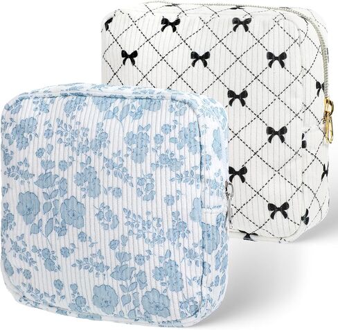 2 Pack Period Bag Pouch for Women Girls, Cute Corduroy Sanitary Napkin Storage Bag with Bow Design, Portable Discreet Menstrual Pad Pouches Tampon Holder for Purse, Small Make Up Bags in Kuwait