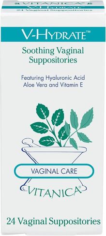 Vitanica V-Hydrate Pro Vaginal Health Suppository with Hyaluronic Acid(5mg), Aloe Leaf Juice and Vitamin E - Hydrating Support to Aid Vaginal Health -24 Vaginal Suppositories (Hormone Free, Drug Free) in Kuwait