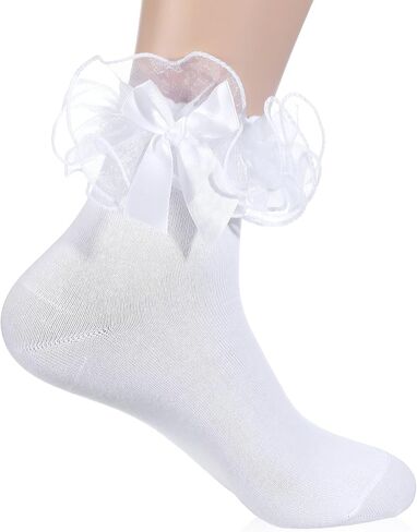 Tyqour Lace Ruffle Socks Women White Ruffle Ankle Women Ruffled Frilly Socks Fashion Elegant Princess and Comfortable Cute Design in Kuwait