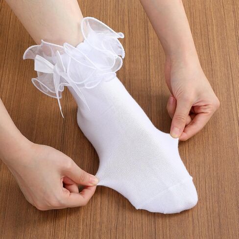 Tyqour Lace Ruffle Socks Women White Ruffle Ankle Women Ruffled Frilly Socks Fashion Elegant Princess and Comfortable Cute Design in Kuwait