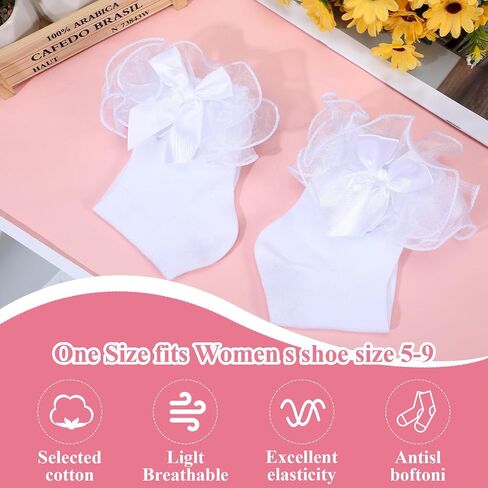 Tyqour Lace Ruffle Socks Women White Ruffle Ankle Women Ruffled Frilly Socks Fashion Elegant Princess and Comfortable Cute Design in Kuwait