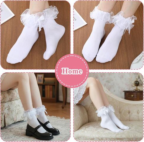 Tyqour Lace Ruffle Socks Women White Ruffle Ankle Women Ruffled Frilly Socks Fashion Elegant Princess and Comfortable Cute Design in Kuwait