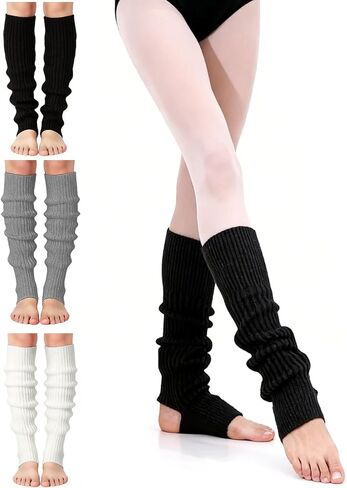 3 PCS Leg Warmers for Women, Retro Knit Ballet Leg Warmers, Fashion Soft Accessories for Party Sports Yoga Dance (Black, White, Grey) in Saudi Arabia