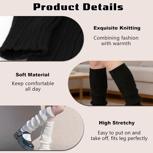 3 PCS Leg Warmers for Women, Retro Knit Ballet Leg Warmers, Fashion Soft Accessories for Party Sports Yoga Dance (Black, White, Grey) in Saudi Arabia